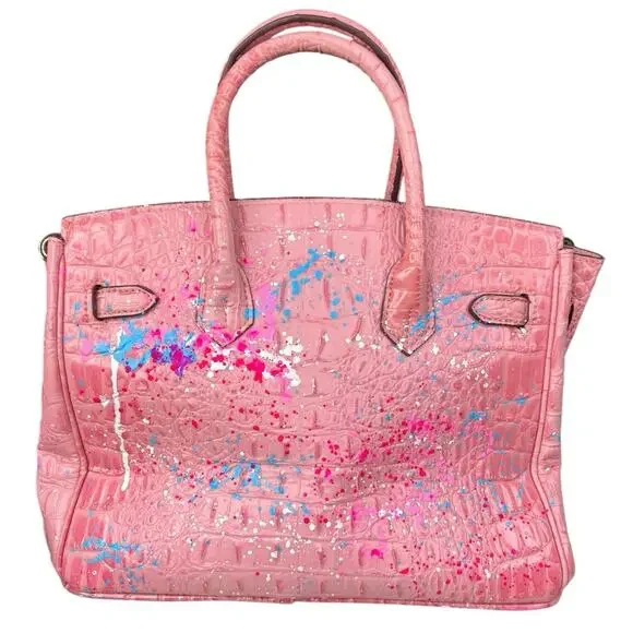Gorgeous Anca Barbu Hand Painted Pink Splatter Bag 11X6X6 - Picture 2 of 12